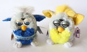 lot 194 image: Vintage RARE Furby 1999 Banana Peel Gray Yellow TIGER ELECTRONICS, 1999 Furby Millennium Blue Gray Blue-Eyed Tiger Electronics...
