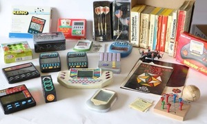 lot 195 image: A Whole Lot of Vintage Handheld Games, JJRC HexaCopter Mini Drone, Darts, Crossword Books Etc