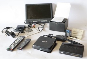 lot 202 image: Android Mini PC M8 M84K Amlogic, R-TV BOX R10 Android, Haier Digital LCD TV HLT10 Etc