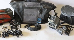 lot 228 image: Bescor MP 101 MP-1E Motorized Pan Tilt Head with Remote, Camera Bags, Zeikos ZE-FLK58 58mm Filter Kit, Power Chargers Etc