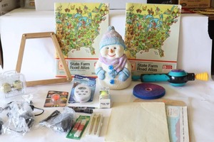 lot 261 image: Miscellaneous Vintage LotBop-it, Snowman DeCor, State Farm Road Atlas, Digital Timer Etc