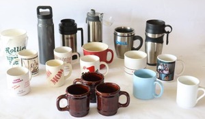 lot 303 image: Miscellaneous Coffee Mugs, Stainless Steel Insulated Mugs Etc