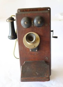 lot 6 image: Early Western Electric Company Crank Antique Wall Telephone in Oak Wood Case...