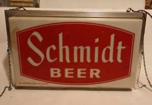 lot 3 image: Breweriana Vintage Schmidt Beer Two-Sided Hanging Lighted Sign