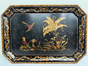 lot 40 image: Large Black Chinoiserie Decorative Tray