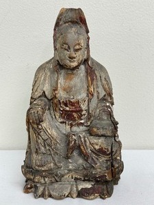 lot 16 image: Antique Hand Craved Asian Statue  Antique Chinese Wood Carved Guard