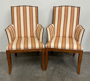 lot 33 image: Pair of Chelsea Striped Arm Chairs by Flynn