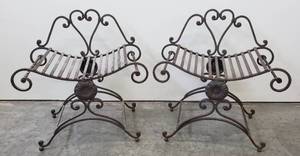 lot 18 image: Pair of Vintage Heavy Iron Chairs