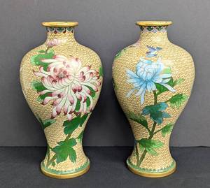 lot 132 image: Pair of Floral Cloisonn Vases