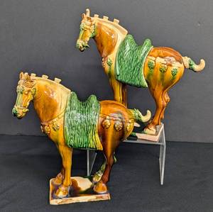 lot 148 image: Pair of Ceramic Chinese Tang Dynasty Style Horse Figurines