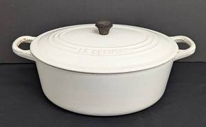 lot 134 image: White Enamel Le Creuset Cast Iron Dutch Oven