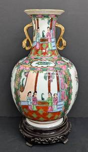 lot 144 image: Vintage Chinese Painted Ceramic Vase and Stand