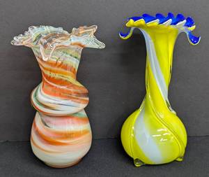 lot 160 image: Pair of Colorful Swirled Art Glass Vases