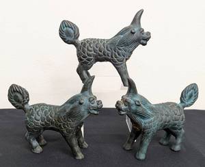 lot 162 image: Three Cast Iron Komainu Figurines