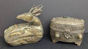 lot 150 image: Pair of Decorative Metal Trinket Boxes from India