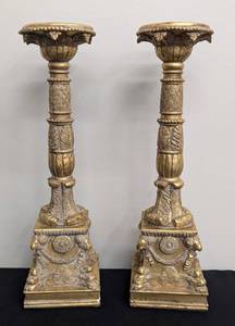 lot 158 image: Pair of Ornate Pillar Candleholders