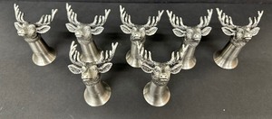 lot 163 image: Stag Head Steel  Pewter Shot Glasses - Lot of Seven - Jagermeister is Engraved on the Side.