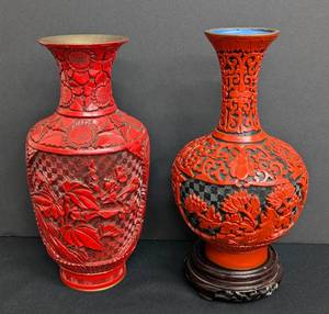 lot 178 image: Pair of Cinnabar Lacquer Chinese Vases