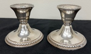 lot 104A image: Pair of Vintage Sterling Silver Weighted Candle Stick Holders