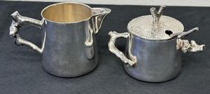 lot 207 image: Vintage Michael Aram Bark and Branch Collection 1990s Sugar Bowl with Spoon and Creamer