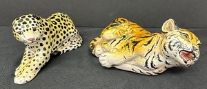 lot 215 image: Unique Leopard (Signed by the Mad Italian) and a Lion Clay Figures