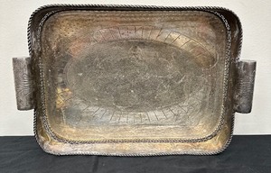 lot 220 image: Lovely Vintage Large Silver Tray with Decorative Handles