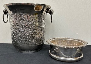 lot 127A image: A Beautiful Grape Motif Ice Bucket and A Regal Wine Bottle Holder