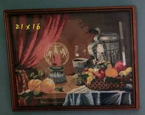 lot 42 image: Framed Still Life Needlepoint