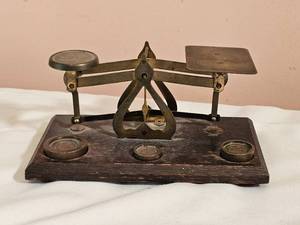 lot 134 image: Antique Brass Scale with Weights