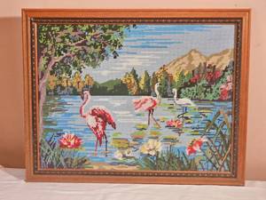 lot 137 image: Tropical Flamingo Needlepoint