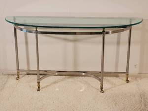 lot 72 image: Minimalist Curved Glass Surface Brass Console Table