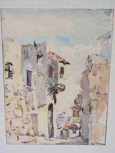 lot 150 image: Idyllic Fine Art Watercolor Painting - Sunsoaked Village