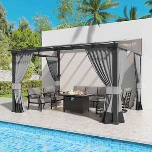 lot 102 image: 10 ft. x 12 ft. Gray Hardtop Sloping Pitched Roof Gazebo with Curtain Grey