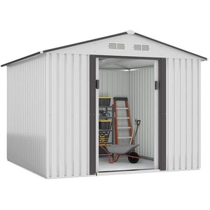 lot 103 image: JAXPETY 8.4 ft. W x 8.4 ft. D Outdoor Metal Storage Shed Garden Tool Storage with Sliding Door,White and Gray(70.56 sq. ft.)