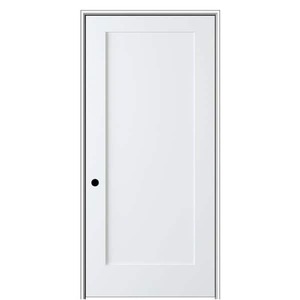 lot 104 image: MMI Door Shaker Flat Panel 28 in. x 80 in. Right Hand Solid Core Primed HDF Single Pre-Hung Interior Door with 4-916 in. Jamb