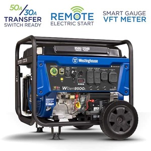 lot 109 image: Westinghouse 12,5009,500-Watt Gas Powered Portable Generator with Remote Electric Start, 50 Amp Outlet