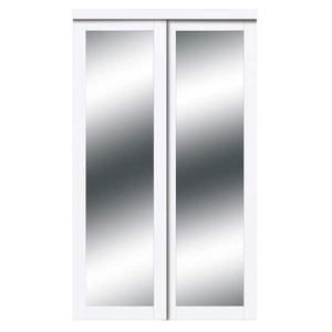 lot 168 image: TRUporte 48 in. x 80 in. Harmony White Mirror MDF Bypass Sliding Closet Door
