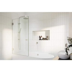lot 174 image: Glass Warehouse 58 in. x 34 in. Frameless Glass Hinged Tub Door in Brushed Nickel - Door Only