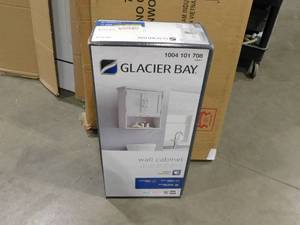 lot 18 image: Glacier Bay Shaker Style 23 in. W x 8.5 D x 25.1 H Bathroom Storage Wall Cabinet with Open Shelf in Dove Gray