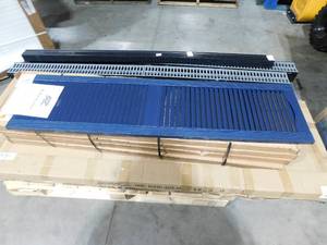 lot 30 image: Builders Edge 14.5 in. x 60 in. Louvered Vinyl Exterior Shutters Pair in Midnight Blue X 4
