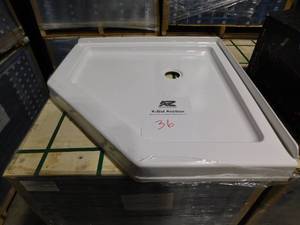 lot 36 image: Delta 38 x 38 Corner Shower Pan Base with Corner Drain in White