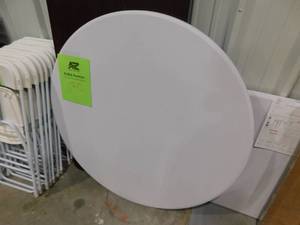 lot 130 image: Flash Furniture 4-ft x 4-ft Indoor Round Plastic White Folding Banquet Table (6-Person)