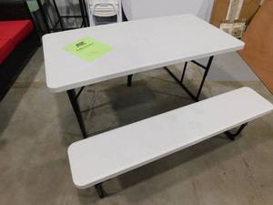 lot 136 image: Folding Picnic Table and Bench Set for Camping BBQ with Steel Frame White