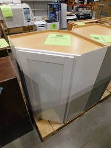 lot 158 image: Hampton Bay Westfield Feather White Shaker Stock Assembled Corner Wall Kitchen Cabinet (24 in. W x 12 in. D x 36 in. H)