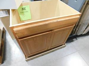 lot 161 image: Hampton Bay Hampton 36 in. W x 24 in. D x 34.5 in. H Assembled Sink Base Kitchen Cabinet in Medium Oak