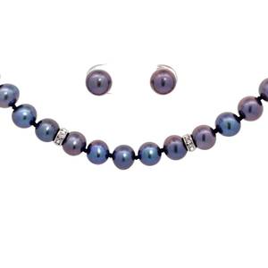 lot 45T image: Stauer Dyed Pearl & Rhinestone Necklace & Stud Earrings 2-Piece Jewelry Set