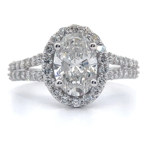 lot 4 image: Sparkling 2.25 Carat Oval Diamond Pave Halo Split Shank Ring in 14k White Gold VIDEO