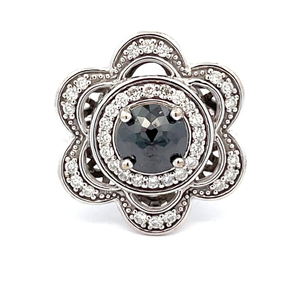 lot 20T image: Stauer Moissanite & Pave Diamond Flower Ring in White Gold VIDEO