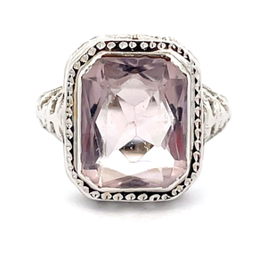 lot 22 image: Rectangular Kunzite Spodumene Solitaire Filigree Ring in 18k White Gold VIDEO