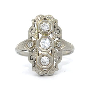 lot 24 image: 0.50 Carat Old European Cut Diamond Victorian Filigree Ring in 14k White Gold VIDEO